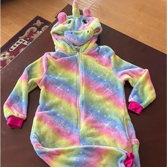 Multi-Color Kids’ Zippered Unicorn Fleece PJ Onesie - Picture 1 of 5